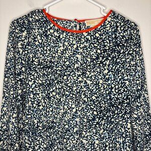 MICHAEL KORS NEW Long Sleeve Floral Blouse Womens M Blue White Balloon Keyhole